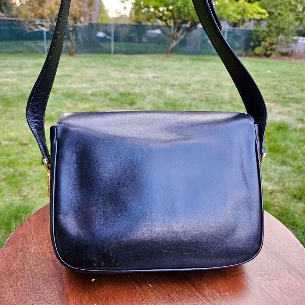Vintage CELINE Horse Carriage Black Italy Leather Shoulder Bag - Picture 3 of 12